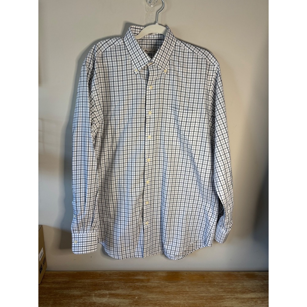 Peter Millar Mens Large Button Down Long Sleeve Checkered Dress Shirt